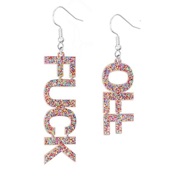 NEW!! "FU CK" "OFF" Earrings!! BOLD STATEMENT EXPLICIT SWEAR WORDS! Savage Rebel - Picture 3 of 4